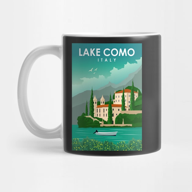 Lake Como Italy Vintage Minimal Retro Travel Poster by jornvanhezik